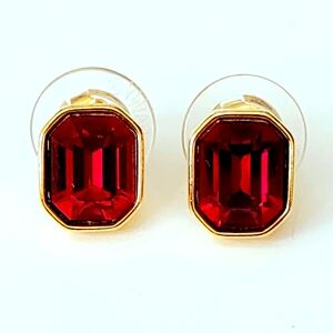 Savvy Pierced Red Crystal Stud Earrings Vintage